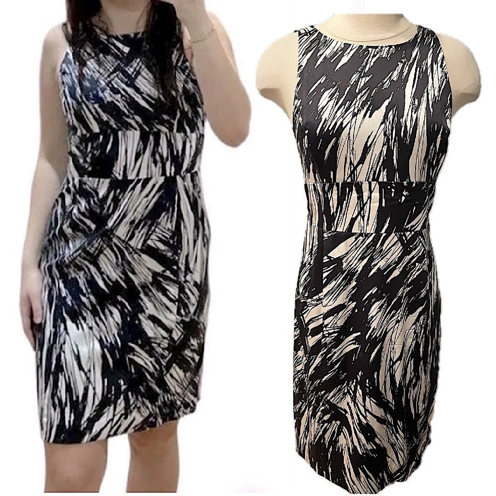 Ann Taylor Black & White Splatter Pint Silk Sleeveless Dress Size 6